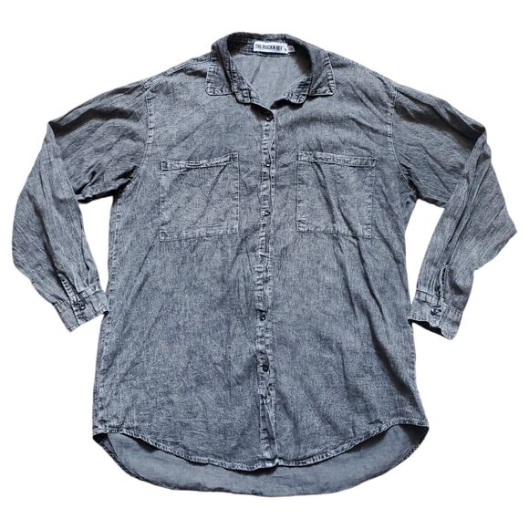 The Rockn Rev Shirt Top Small/Medium Chambray Button Stonewash 80s 90s Y2K - Picture 1 of 6